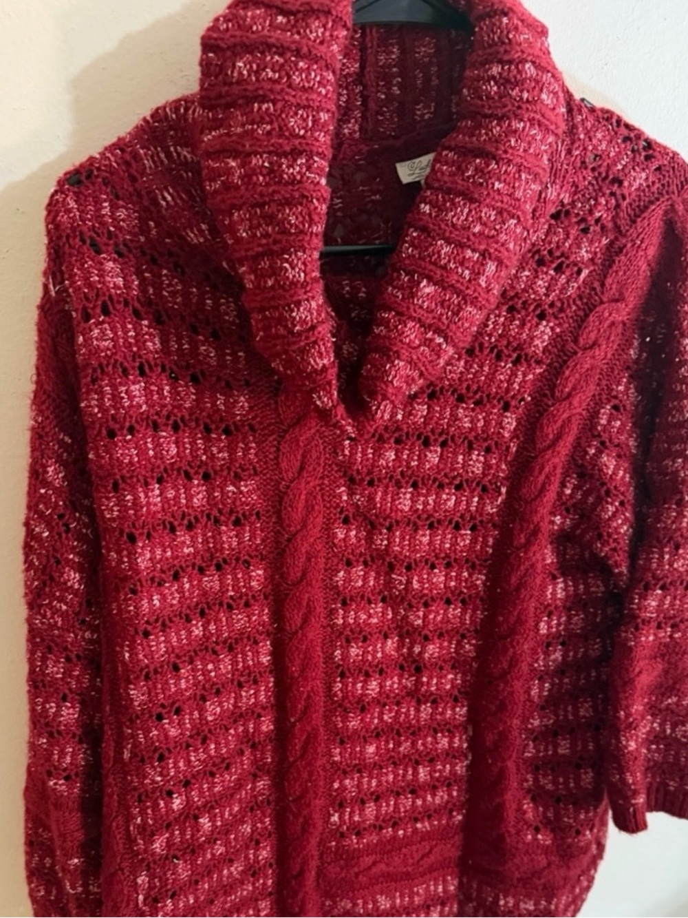 Lucky Brand Size XL Cozy Red Cable-Knit Cowl Neck Sweater